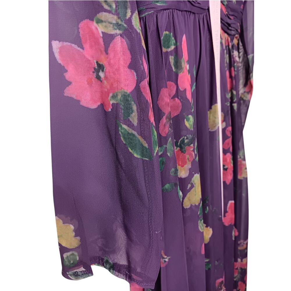 New with Tags Mac Duggal 68558 Purple Floral Chiffon Plunge Slit Gown Size 4 - Picture 10 of 16